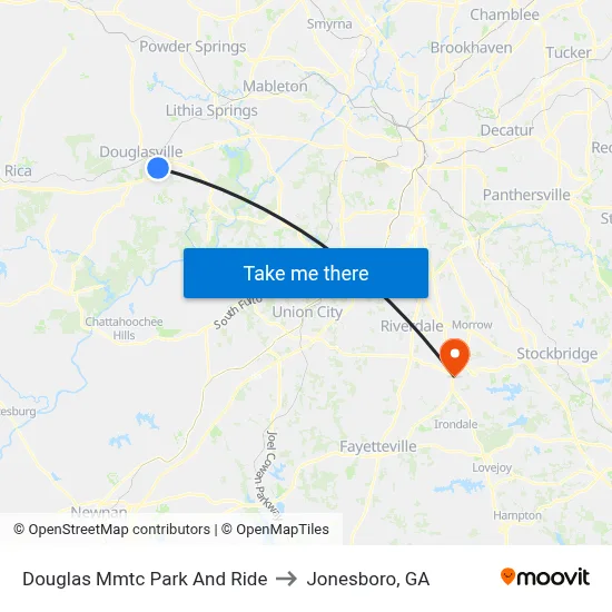 Douglas Mmtc Park And Ride to Jonesboro, GA map