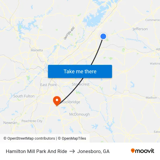 Hamilton Mill Park And Ride to Jonesboro, GA map