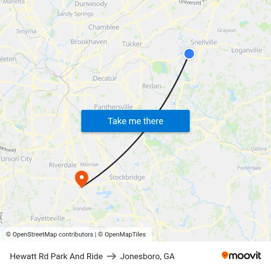 Hewatt Rd Park And Ride to Jonesboro, GA map