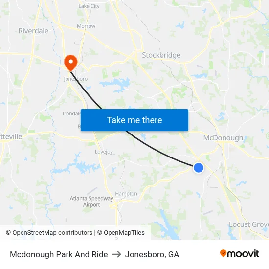 Mcdonough Park And Ride to Jonesboro, GA map