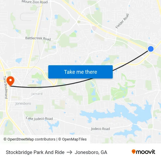 Stockbridge Park And Ride to Jonesboro, GA map