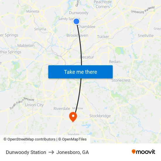 Dunwoody Station to Jonesboro, GA map