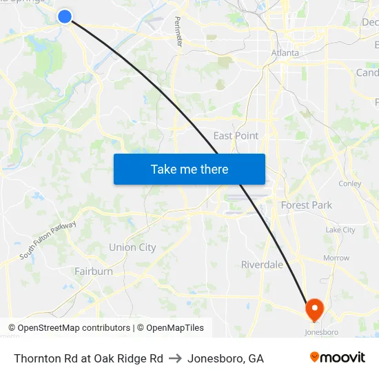 Thornton Rd at Oak Ridge Rd to Jonesboro, GA map