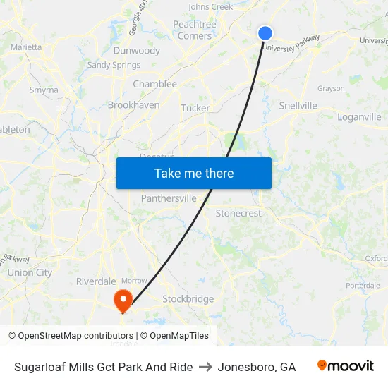 Sugarloaf Mills Gct Park And Ride to Jonesboro, GA map