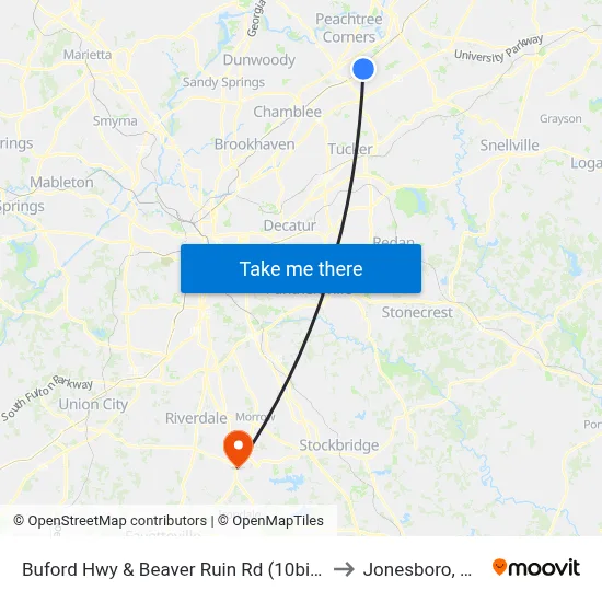 Buford Hwy & Beaver Ruin Rd (10bib) to Jonesboro, GA map