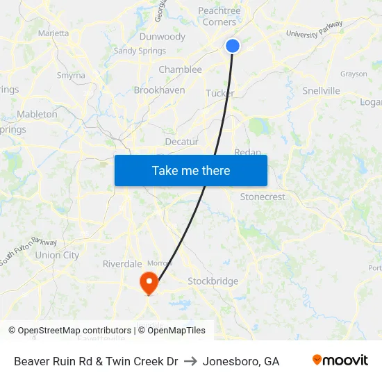 Beaver Ruin Rd & Twin Creek Dr to Jonesboro, GA map