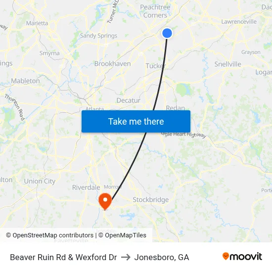 Beaver Ruin Rd & Wexford Dr to Jonesboro, GA map