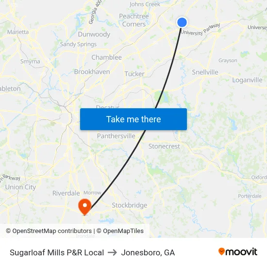Sugarloaf Mills P&R Local to Jonesboro, GA map