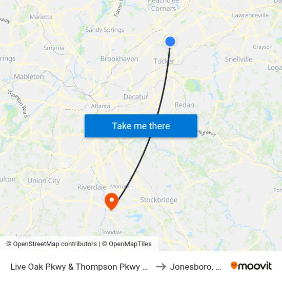 Live Oak Pkwy & Thompson Pkwy Ob to Jonesboro, GA map