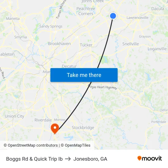 Boggs Rd & Quick Trip Ib to Jonesboro, GA map