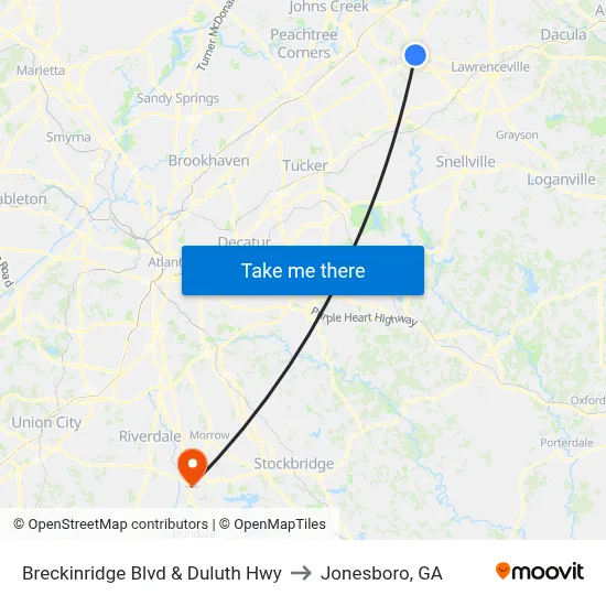 Breckinridge Blvd & Duluth Hwy to Jonesboro, GA map