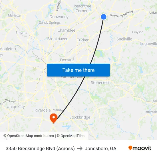 3350 Breckinridge Blvd (Across) to Jonesboro, GA map