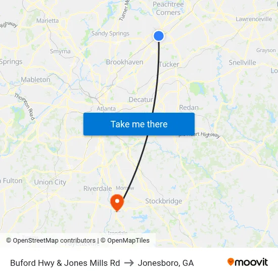Buford Hwy & Jones Mills Rd to Jonesboro, GA map