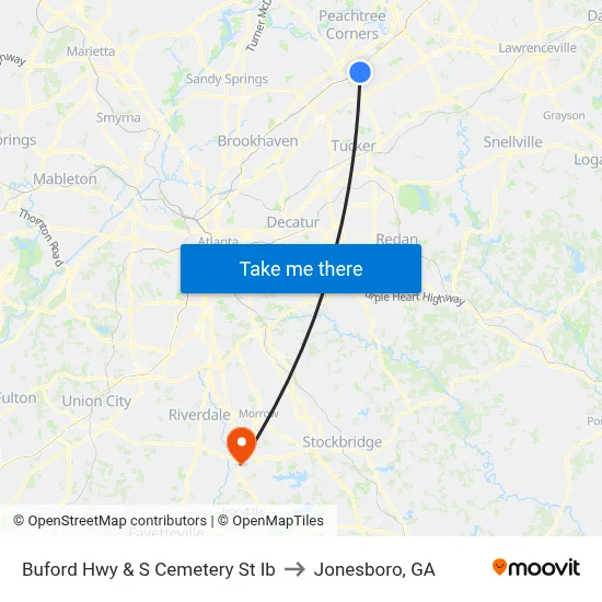 Buford Hwy & S Cemetery St Ib to Jonesboro, GA map