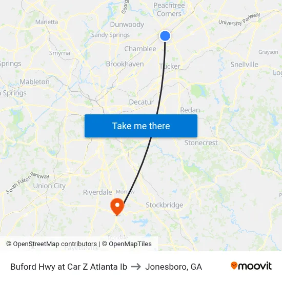 Buford Hwy at Car Z Atlanta Ib to Jonesboro, GA map