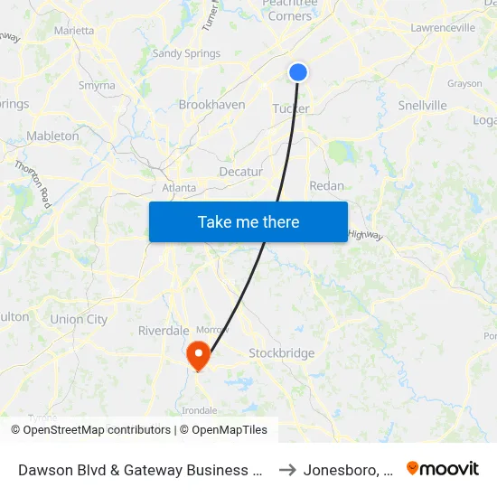 Dawson Blvd & Gateway Business Park to Jonesboro, GA map
