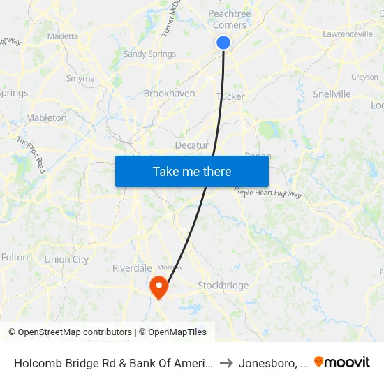 Holcomb Bridge Rd & Bank Of America Ob to Jonesboro, GA map