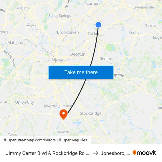Jimmy Carter Blvd & Rockbridge Rd (Ihop) to Jonesboro, GA map