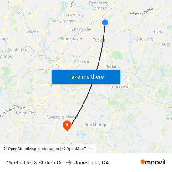 Mitchell Rd & Station Cir to Jonesboro, GA map