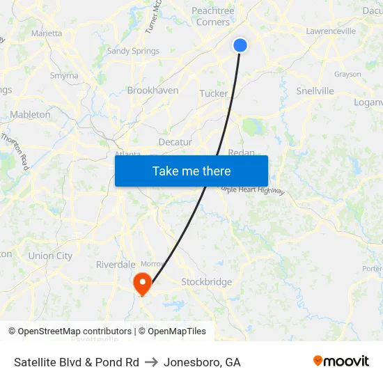 Satellite Blvd & Pond Rd to Jonesboro, GA map