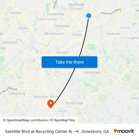 Satellite Blvd at Recycling Center Ib to Jonesboro, GA map