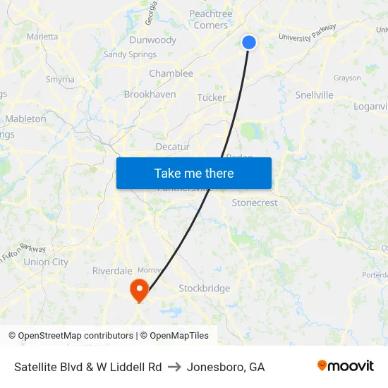 Satellite Blvd & W Liddell Rd to Jonesboro, GA map