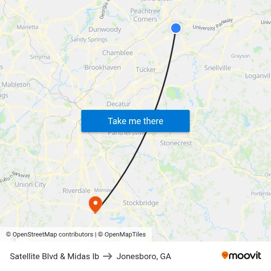 Satellite Blvd & Midas Ib to Jonesboro, GA map