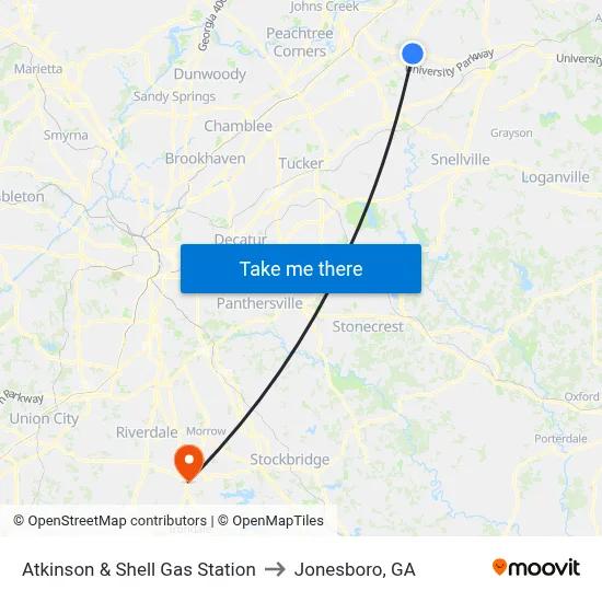 Atkinson & Shell Gas Station to Jonesboro, GA map