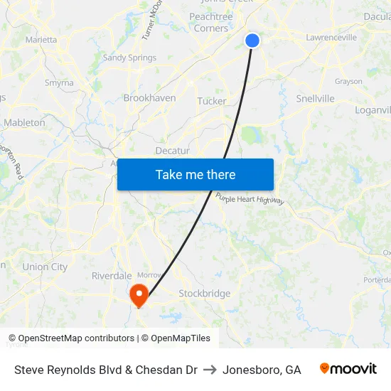 Steve Reynolds Blvd & Chesdan Dr to Jonesboro, GA map