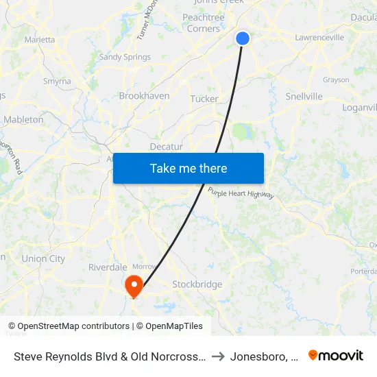 Steve Reynolds Blvd & Old Norcross Rd to Jonesboro, GA map