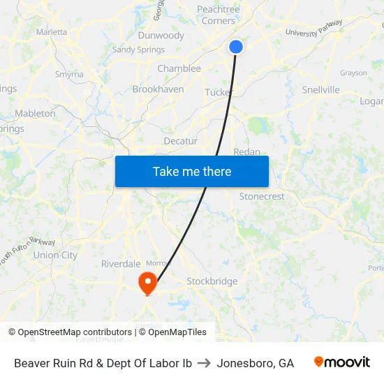 Beaver Ruin Rd & Dept Of Labor Ib to Jonesboro, GA map