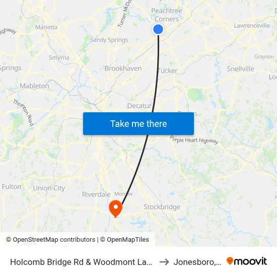 Holcomb Bridge Rd & Woodmont Land Apts to Jonesboro, GA map