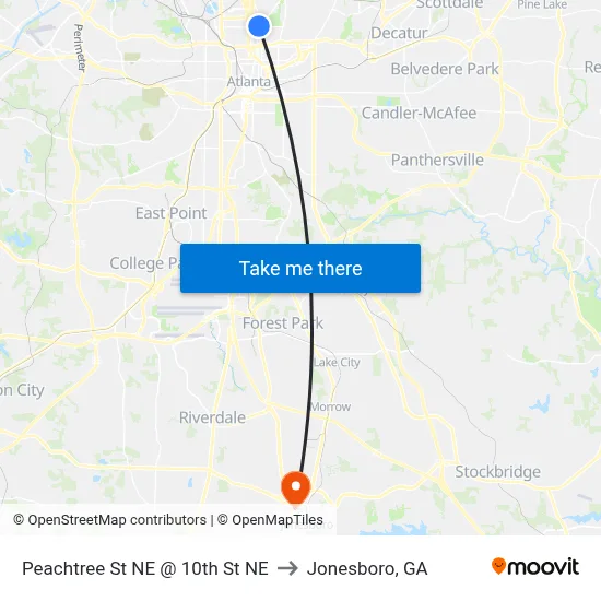 Peachtree St NE @ 10th St NE to Jonesboro, GA map
