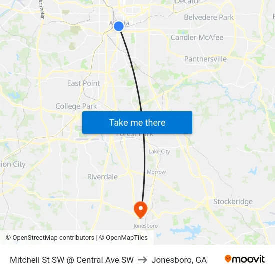 Mitchell St SW @ Central Ave SW to Jonesboro, GA map