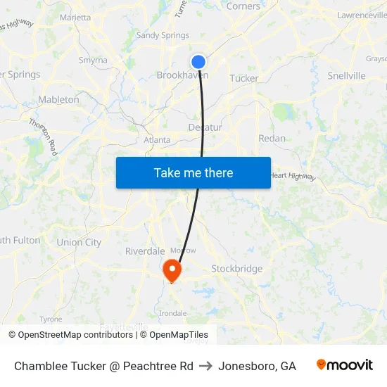 Chamblee Tucker @ Peachtree Rd to Jonesboro, GA map