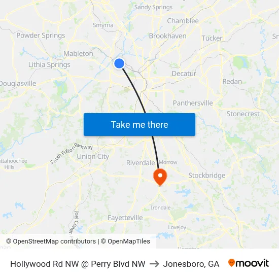 Hollywood Rd NW @ Perry Blvd NW to Jonesboro, GA map