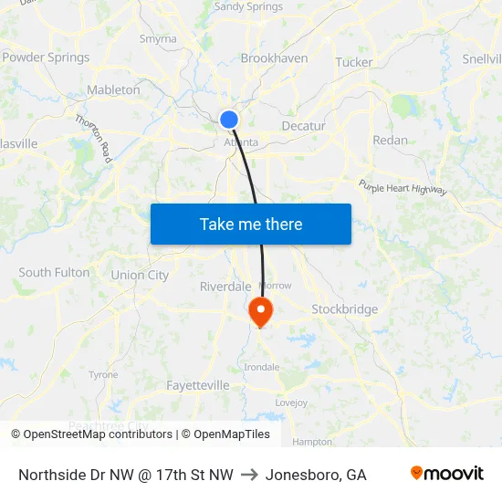 Northside Dr NW @ 17th St NW to Jonesboro, GA map