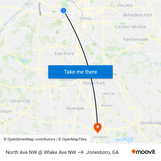 North Ave NW @ Wlake Ave NW to Jonesboro, GA map
