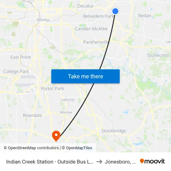 Indian Creek Station - Outside Bus Loop to Jonesboro, GA map