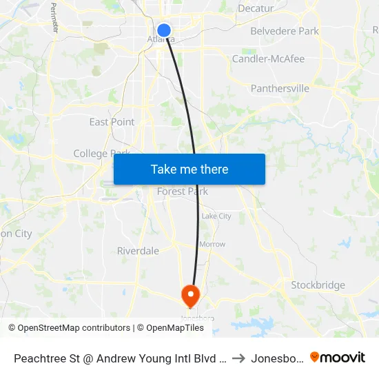 Peachtree St @ Andrew Young Intl Blvd (Peachtree Ctr Stn) to Jonesboro, GA map