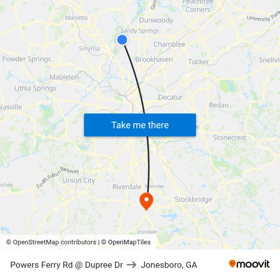 Powers Ferry Rd @ Dupree Dr to Jonesboro, GA map
