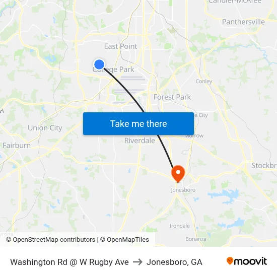 Washington Rd @ W Rugby Ave to Jonesboro, GA map