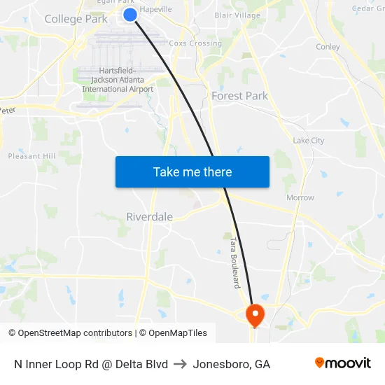 N Inner Loop Rd @ Delta Blvd to Jonesboro, GA map