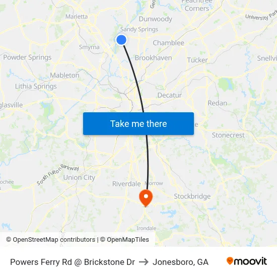 Powers Ferry Rd @ Brickstone Dr to Jonesboro, GA map