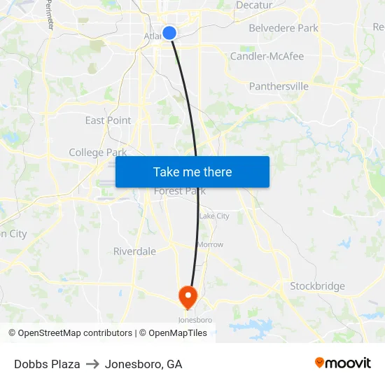 Dobbs Plaza to Jonesboro, GA map