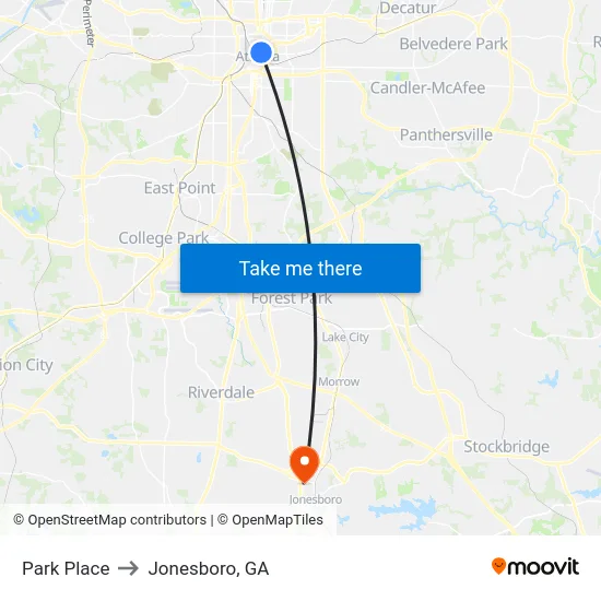 Park Place to Jonesboro, GA map