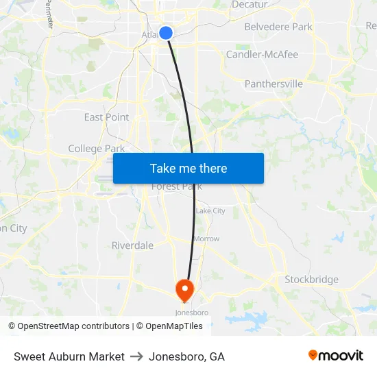 Sweet Auburn Market to Jonesboro, GA map