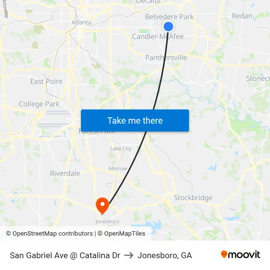San Gabriel Ave @ Catalina Dr to Jonesboro, GA map