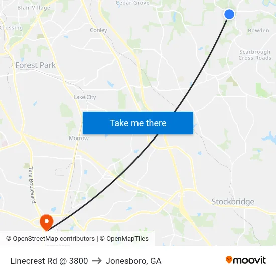 Linecrest Rd @ 3800 to Jonesboro, GA map