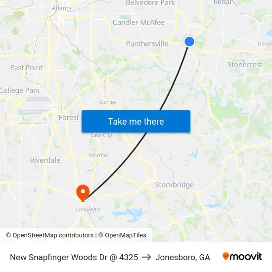 New Snapfinger Woods Dr @ 4325 to Jonesboro, GA map